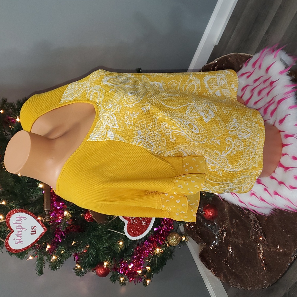 Cato Yellow Paisley Blouse Shirt Top - Picture 4 of 7